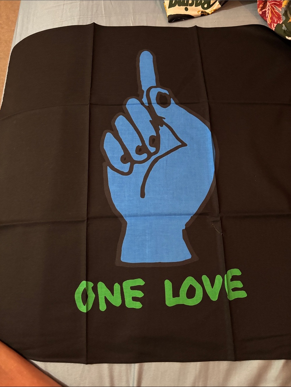 Sacai Black Poster with Blue Hand and Green Text